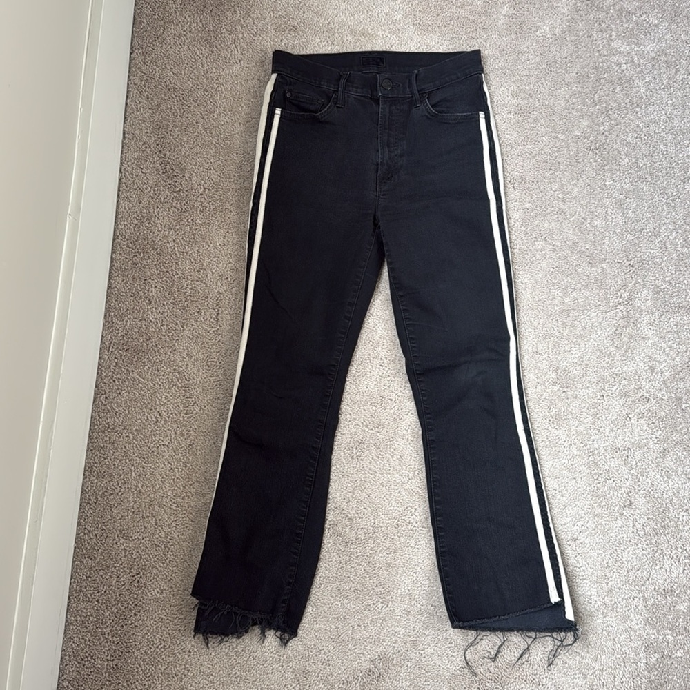 Mother Insider Crop Step Fray Black Jeans